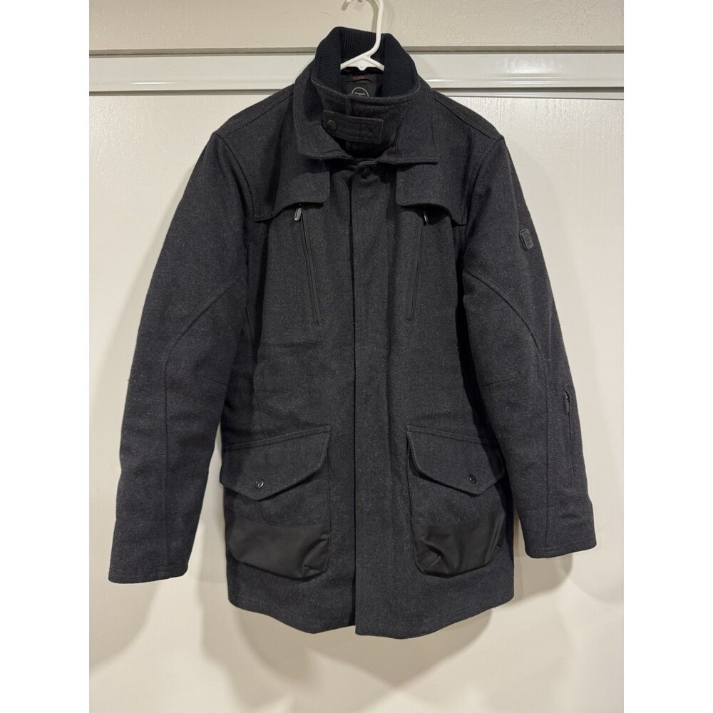 TUMI TECH Wool Jacket Lined Mens Size Medium Full Zip Grey Commuter Coat